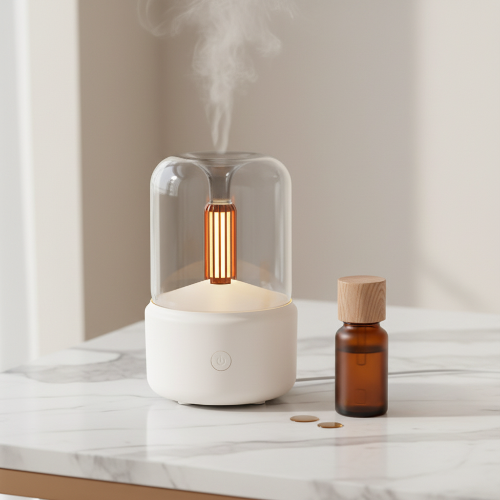 Lumora Candlelight Aroma Diffuser in White — marble wellness